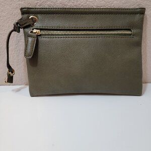 Free People Olive Green Leather Clutch / Bag Insert Pouch